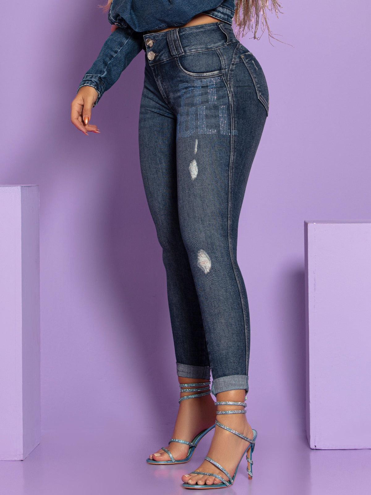 Cropped Jeans with Crystal Logomania